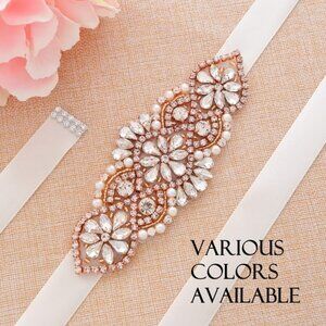 Wedding dress sash satin bow crystals sparkly elegant brand new great condition